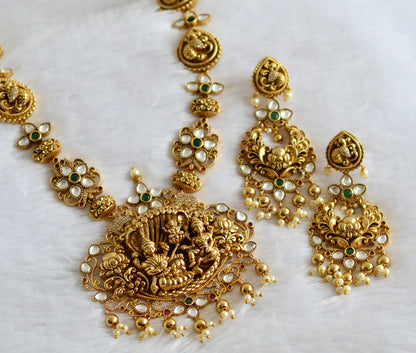 Antique gold tone kemp-green-white Shri Ranganathar nakshi kundan jadau haar set dj-49286