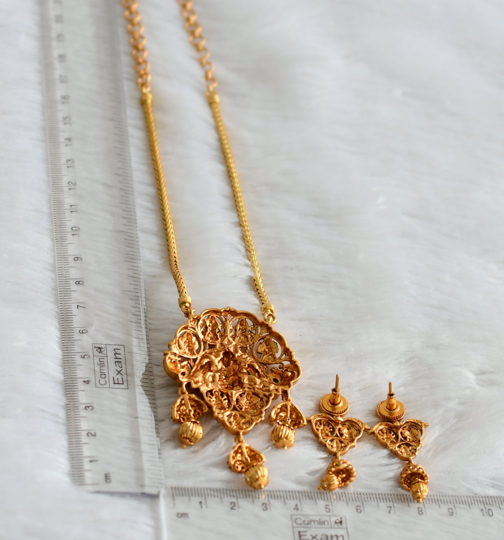 Matte finish kemp-green ashtalakshmi peacock necklace set dj-47477