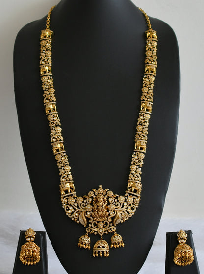 Antique gold tone cz lakshmi flower elephant nakshi haar set dj-49287