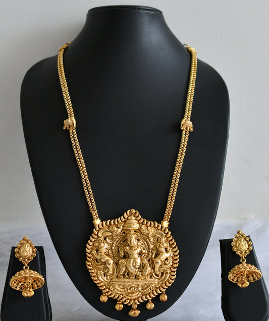 Antique gold tone krishna peacock elephant nakshi short haar set dj-47502