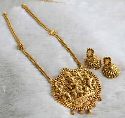 Antique gold tone krishna peacock elephant nakshi short haar set dj-47502