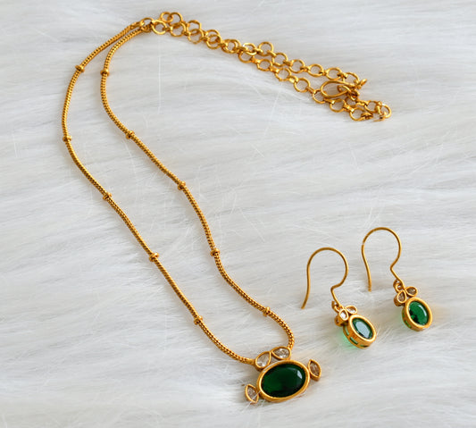 Matte finish green-white oval stone necklace set dj-44066