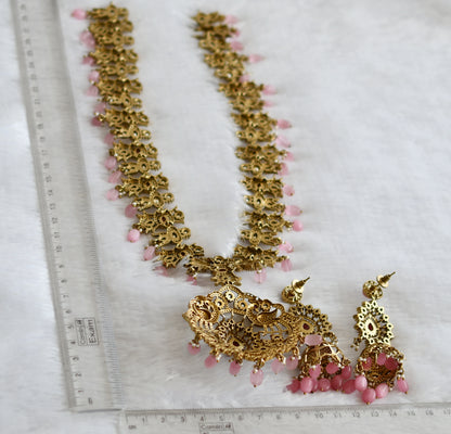 Antique cz-baby pink beaded peacock victorian short haar set dj-49292