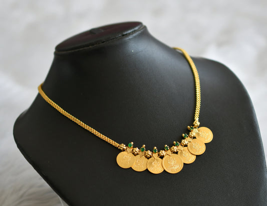 Gold tone emerald stone lakshmi coin necklace dj-45824