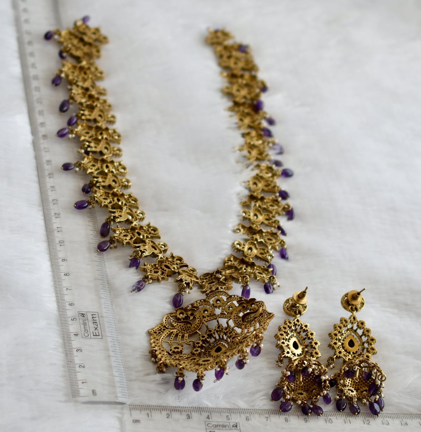 Antique cz-purple beaded peacock victorian short haar set dj-49294