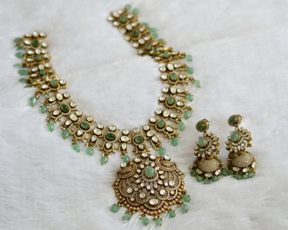 Antique cz-sea green beaded peacock victorian short haar set dj-49295