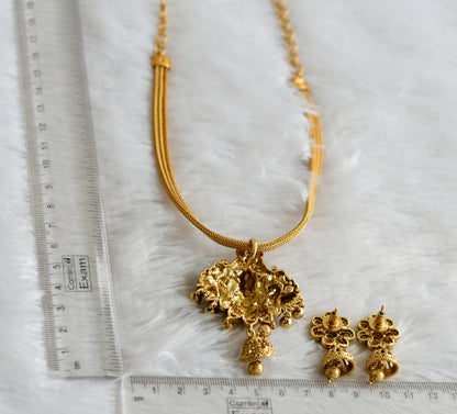 Antique gold tone cz white lakshmi peacock flower necklace set dj-47494