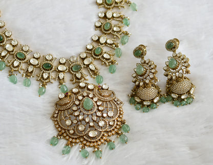 Antique cz-sea green beaded peacock victorian short haar set dj-49295