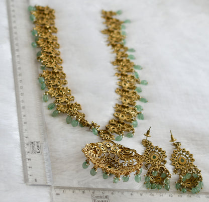 Antique cz-sea green beaded peacock victorian short haar set dj-49295