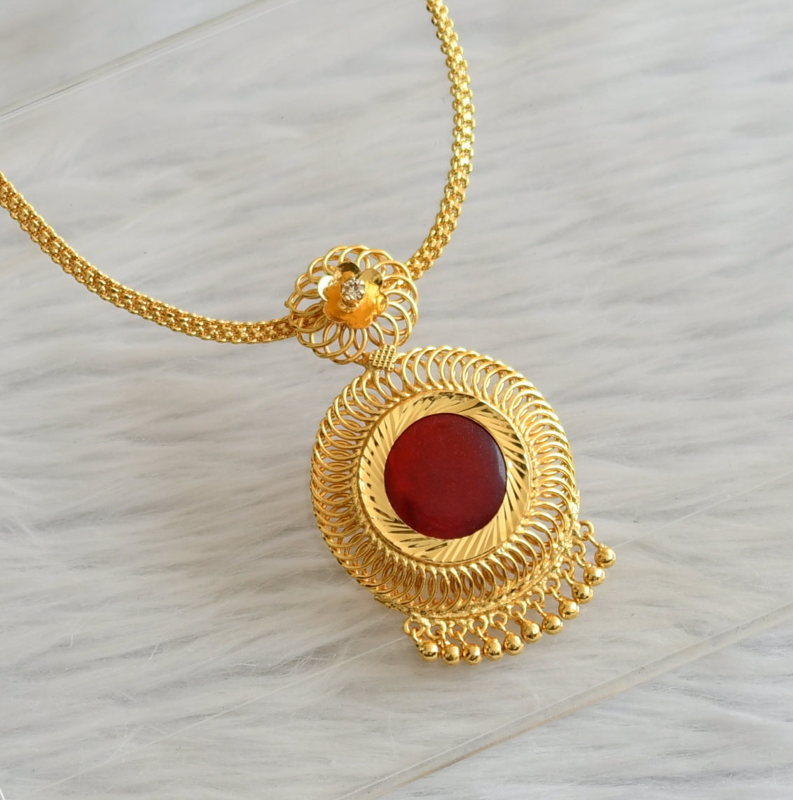 Gold tone kerala style red round necklace dj-45826