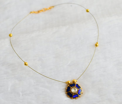 Gold tone blue-white kundan jadau flower invisible necklace dj-49300