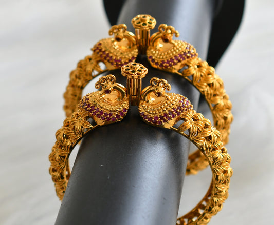 Matte finish ruby-green peacock flower screw type kada/bangles(2.4) dj-44068