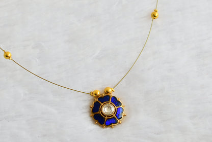 Gold tone blue-white kundan jadau flower invisible necklace dj-49300