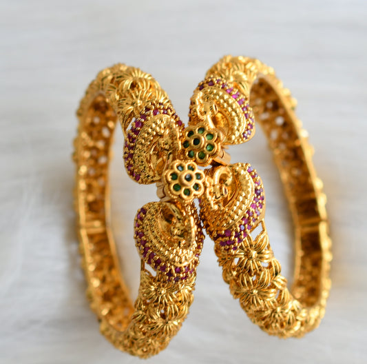 Matte finish ruby-green peacock flower screw type kada/bangles(2.4) dj-44068