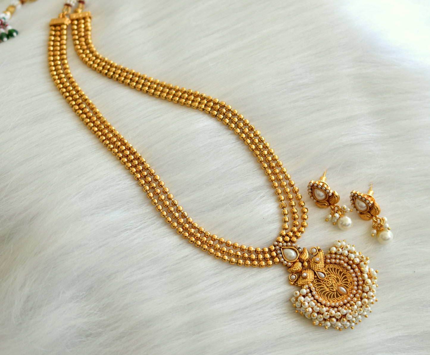 Antique ball chain pearl cluster necklace set dj-16507