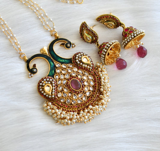 Antique kemp pearl cluster pink peacock pendant set dj-25230