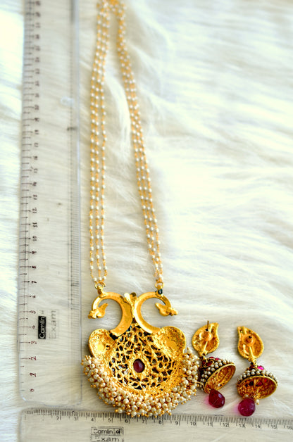 Antique kemp pearl cluster pink peacock pendant set dj-25230