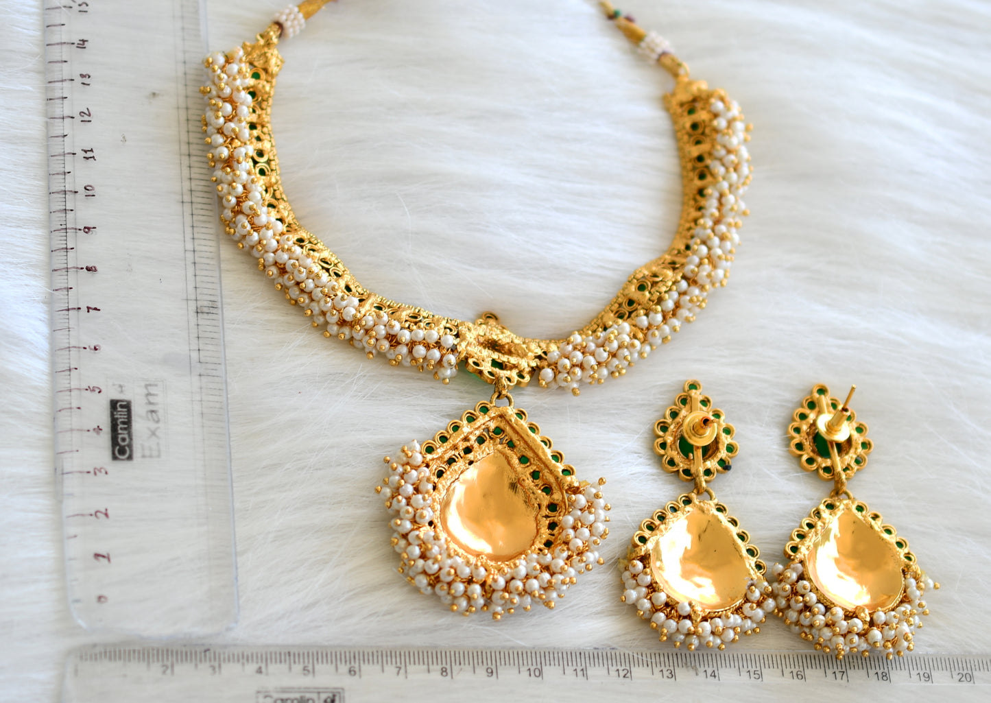 Antique pearl cluster green necklace set dj-07496
