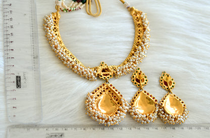 Antique gold tone pearl cluster kemp-green necklace set dj-07495