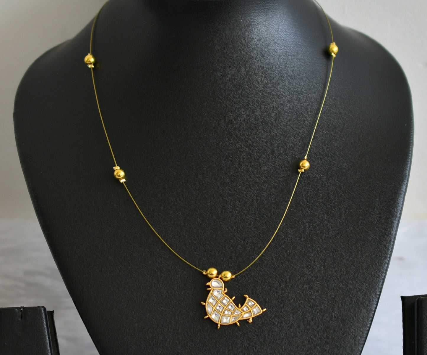 Gold tone white kundan jadau bird invisible necklace dj-49312