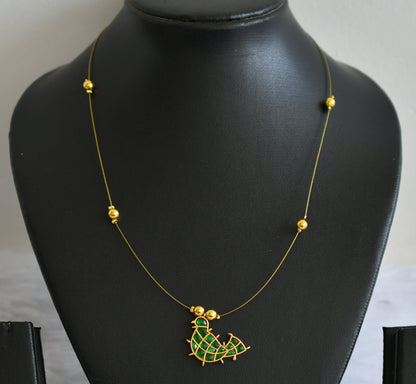 Gold tone green kundan jadau bird invisible necklace dj-49308