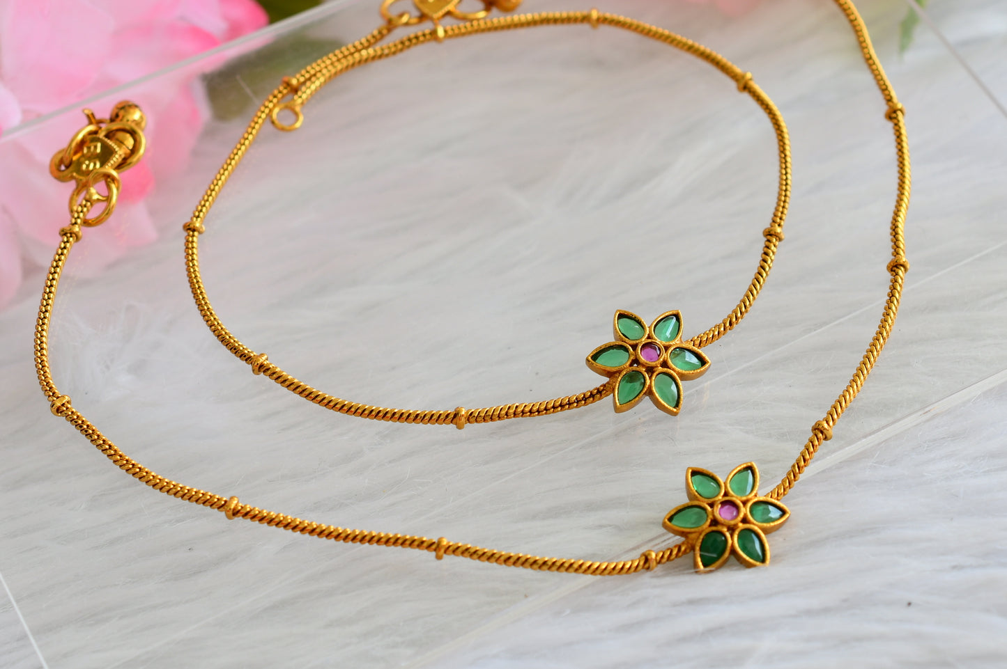 Matte finish green-kemp flower anklets dj-44083