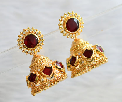 Gold look alike ad white-red big 7 petal palakka jhumkka dj-45852