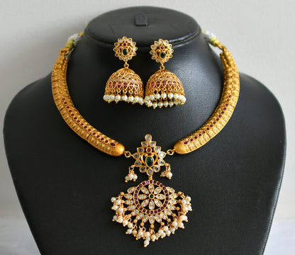 Matte finish kemp-green pearl hasli kante necklace set dj-33786