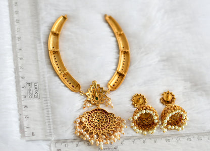 Matte finish kemp-green pearl hasli kante necklace set dj-33786