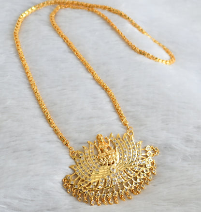 Gold tone white stone Lakshmi Lotus pendant with chain dj-38639