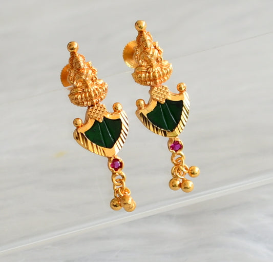Gold tone pink-green palakka lakshmi earrings dj-45858