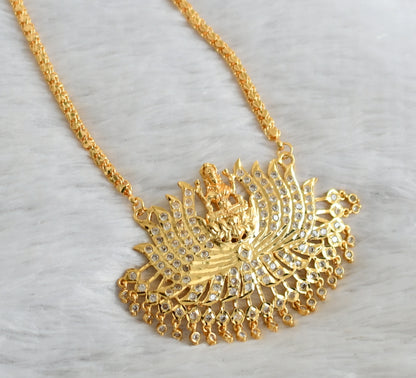 Gold tone white stone Lakshmi Lotus pendant with chain dj-38639