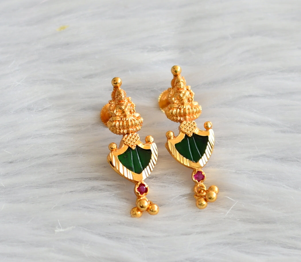 Gold tone pink-green palakka lakshmi stud/earrings dj-45858