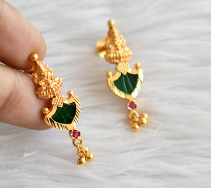 Gold tone pink-green palakka lakshmi stud/earrings dj-45858