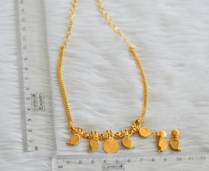 Gold tone white-blue mango lakshmi coin  kerala style necklace set dj-45861