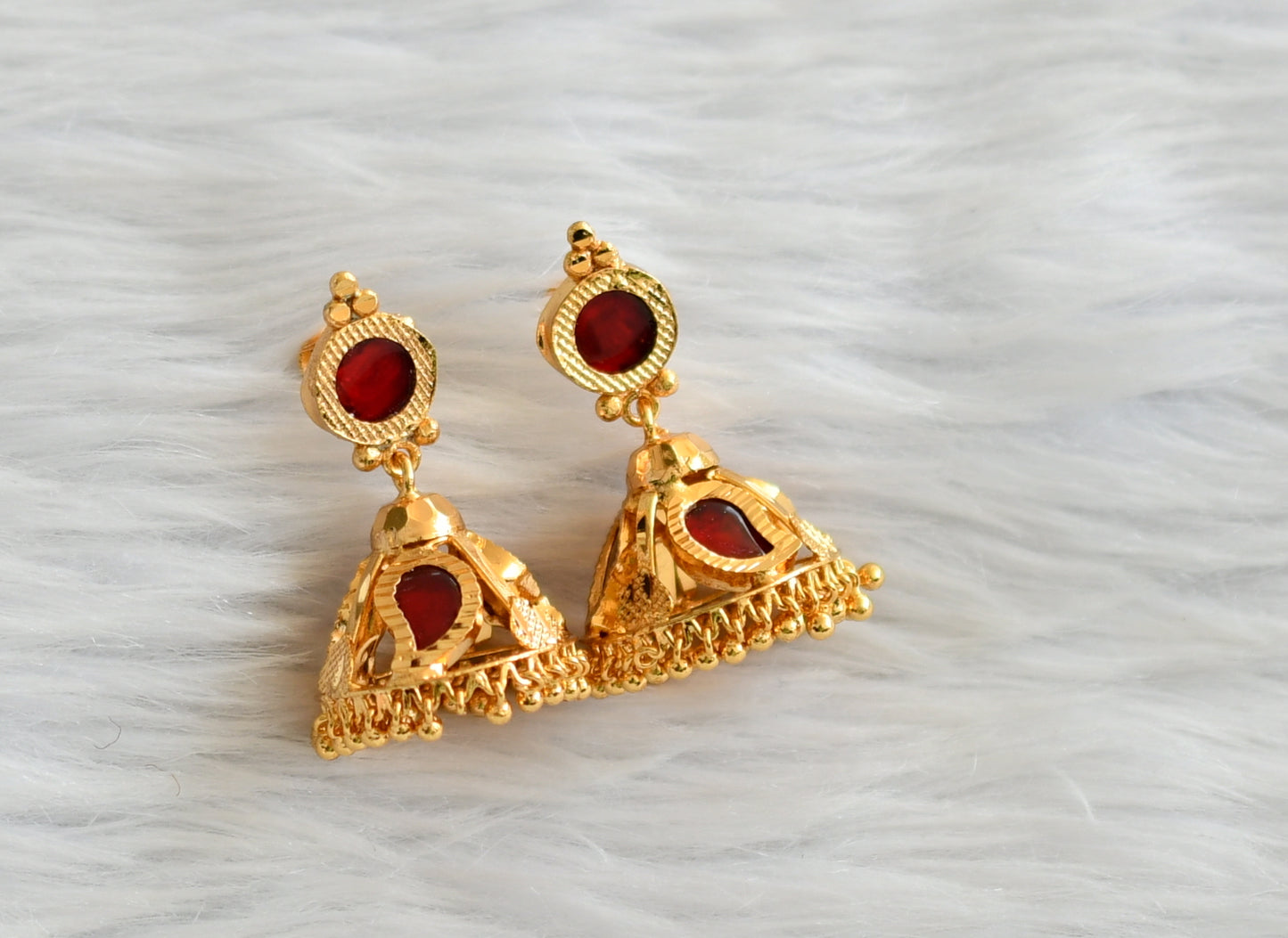 Gold tone red kerala style mango jhumkka dj-45846