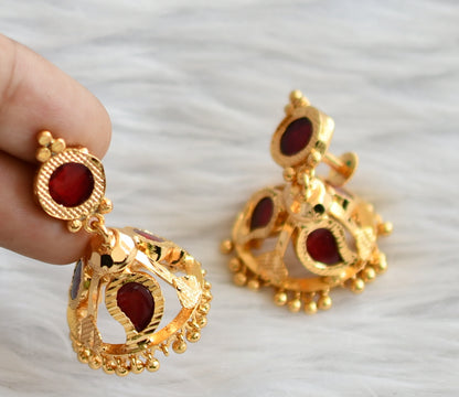 Gold tone red kerala style mango jhumkka dj-45846