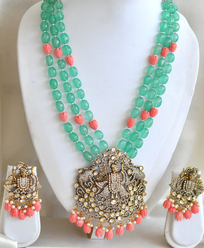 Antique cz sea green-tulip beaded Panduranga Victorian haar set dj-42755