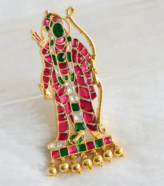 Gold tone pink-green -white kundan jadau Shri Ram pendant dj-47426