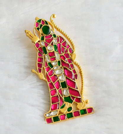 Gold tone pink-green-white kundan jadau Shri Ram pendant dj-49348