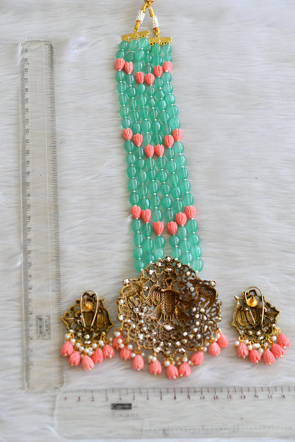 Antique cz sea green-tulip beaded Panduranga Victorian haar set dj-42755