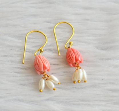 Gold tone pink tulip beaded earrings dj-45849