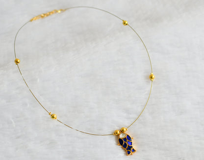 Gold tone blue-white kundan jadau fish invisible necklace dj-49325