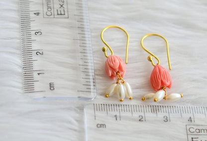 Gold tone pink tulip beaded earrings dj-45849