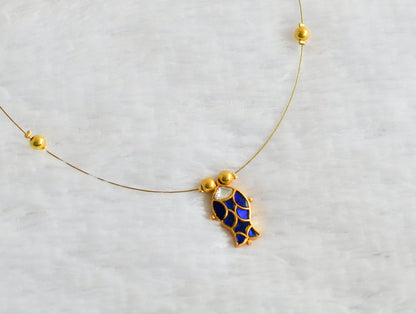 Gold tone blue-white kundan jadau fish invisible necklace dj-49325