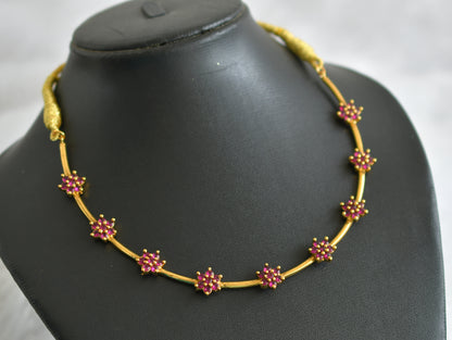 Matte finish pink stone flower hasli necklace dj-47515