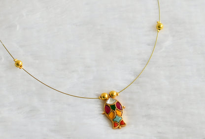 Gold tone multi color kundan jadau fish invisible necklace dj-49328