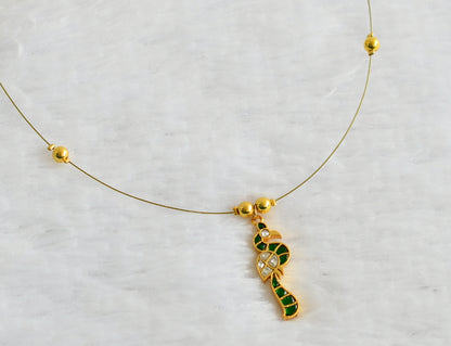 Gold tone green-white kundan jadau peacock invisible necklace dj-49332