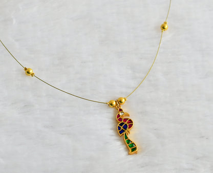 Gold tone pink-green-blue-white kundan jadau peacock invisible necklace dj-49331