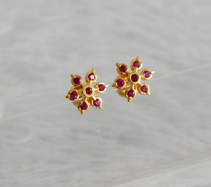 Gold tone ad pink stone flower stud/earrings dj-47503